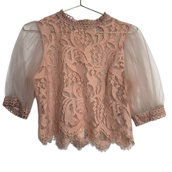 Haute Monde Tops - Haute Monde Lace Blouse Blush Pink